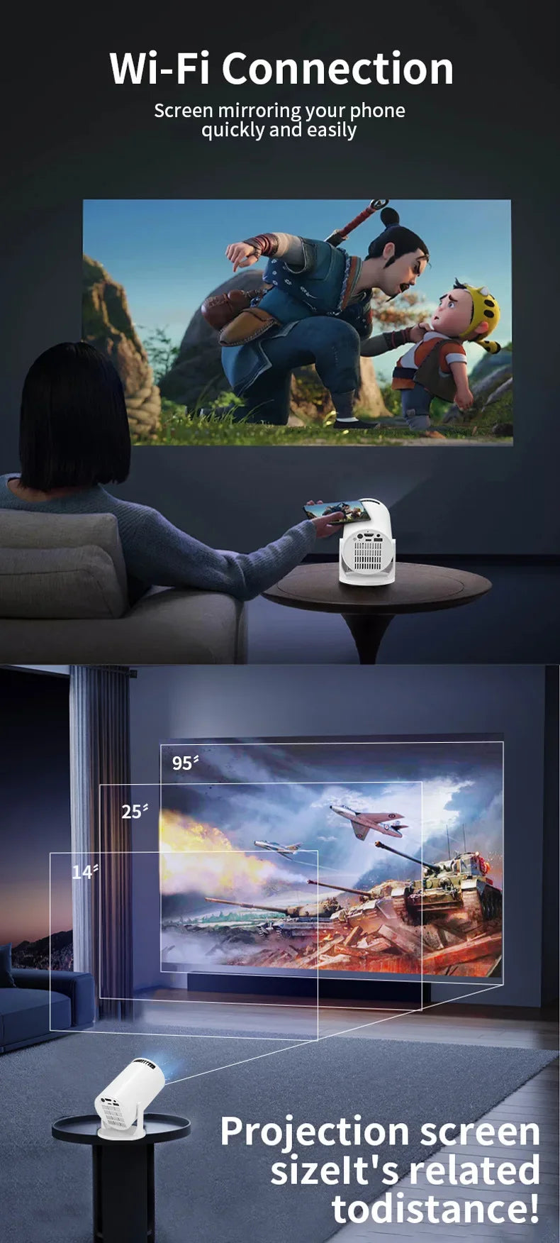 The 2026 new HY300 mini WiFi projector, with its high-definition picture quality, creates an immersive home theater experience