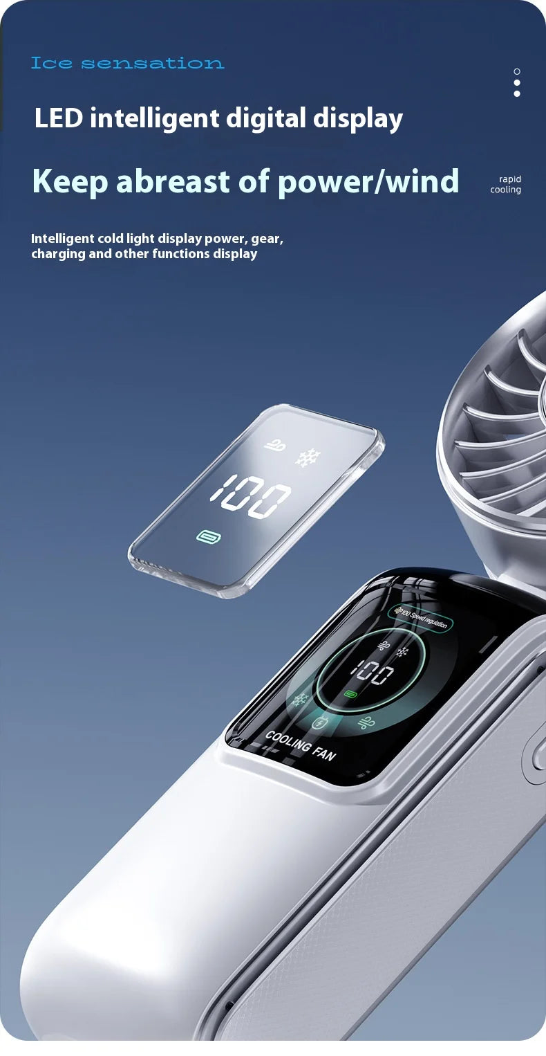 Portable Ice Cooling Fan High-Speed Digital Display Rechargeable Aromatherapy Cold Cooling Electric Fans for Office School