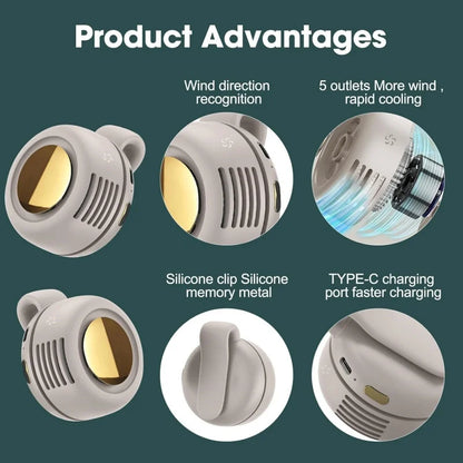 Cooling Fan Mini 360° Rotatable Portable Mini Clip-On Fan Usb Rechargeable 3-Speed Silent Mini Bladeless Fans Outdoor Travel
