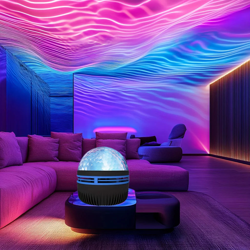 Starry Sky Galaxy Ocean Wave Projector Light USB 7Modes LED Night Lamp Auto Rotate Perfect for Home Room Party Bar Ceiling Decor
