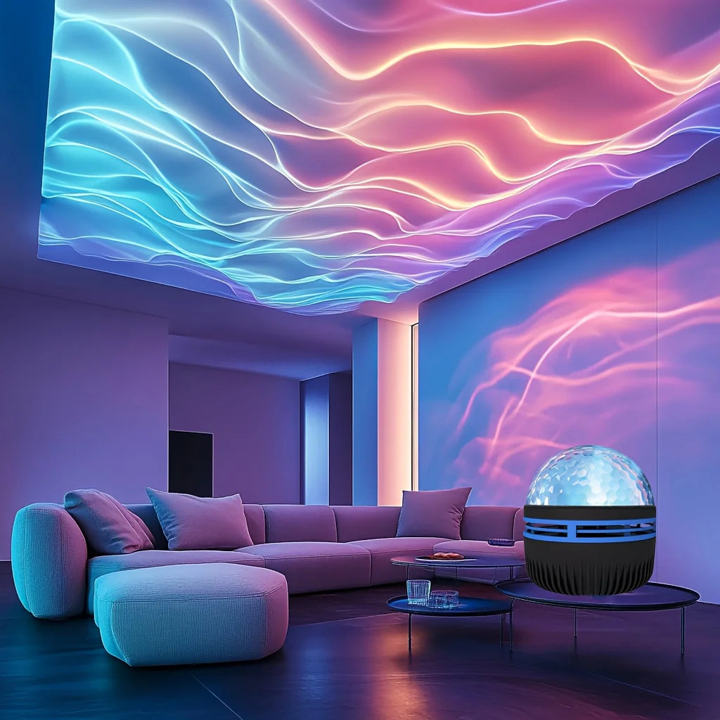 Starry Sky Galaxy Ocean Wave Projector Light USB 7Modes LED Night Lamp Auto Rotate Perfect for Home Room Party Bar Ceiling Decor