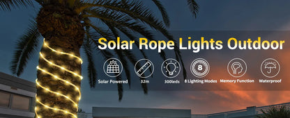 LED Solar Strip Rope Tube Fairy Light Solar Powered Garland String Light Christmas Decor for Outdoor Garden Lawn Tree Yard Fence