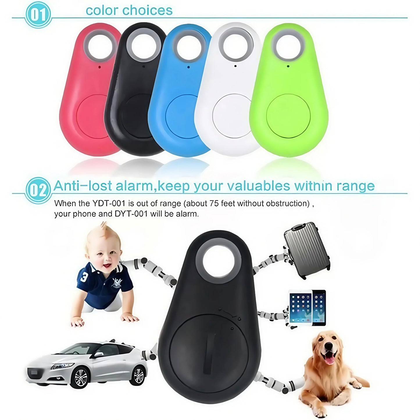 2025 Upgraded Bluetooth 5.0 Tracker-Waterproof Anti-Lost Device for Keys/Pets/Wallet/Luggage-Smart Locator with  Range&Alarm
