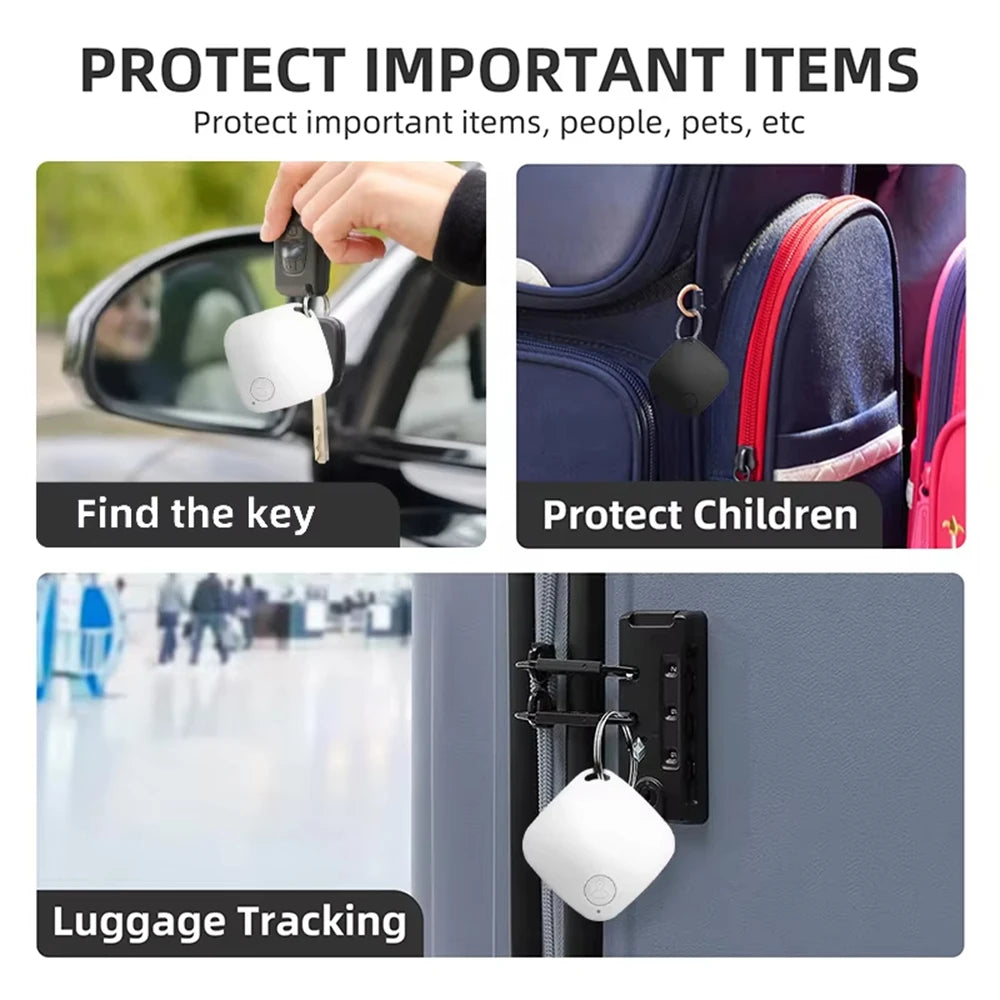 Smart Bluetooth GPS Tracker for tracking keys, pets, and luggage with stylish design and durable materials.