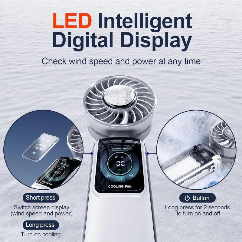 Portable Ice Cooling Fan High-Speed Digital Display Rechargeable Aromatherapy Cold Cooling Electric Fans for Office School