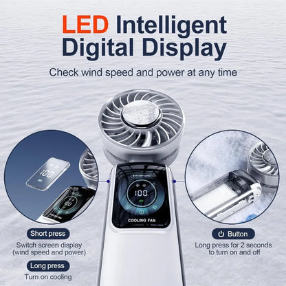 Portable Ice Cooling Fan High-Speed Digital Display Rechargeable Aromatherapy Cold Cooling Electric Fans for Office School