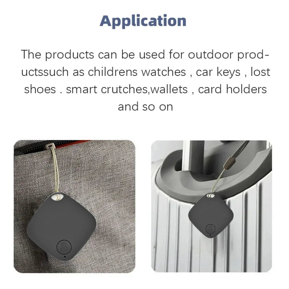 Smart Bluetooth GPS Tracker attached to luggage, showcasing practical uses for keys, wallets, and outdoor products.