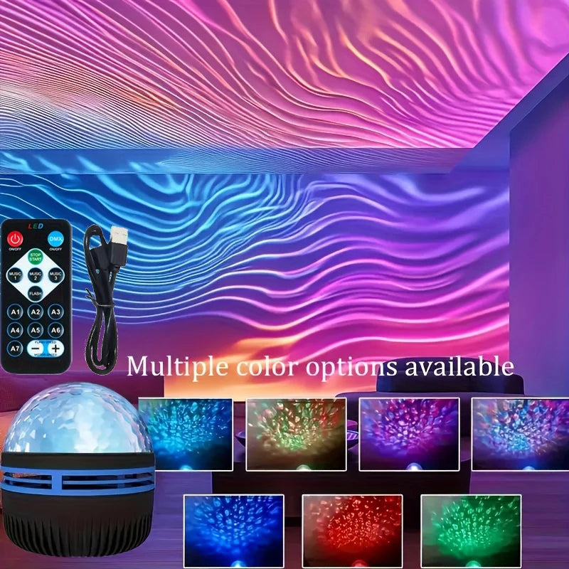 Starry Sky Galaxy Ocean Wave Projector Light USB 7Modes LED Night Lamp Auto Rotate Perfect for Home Room Party Bar Ceiling Decor