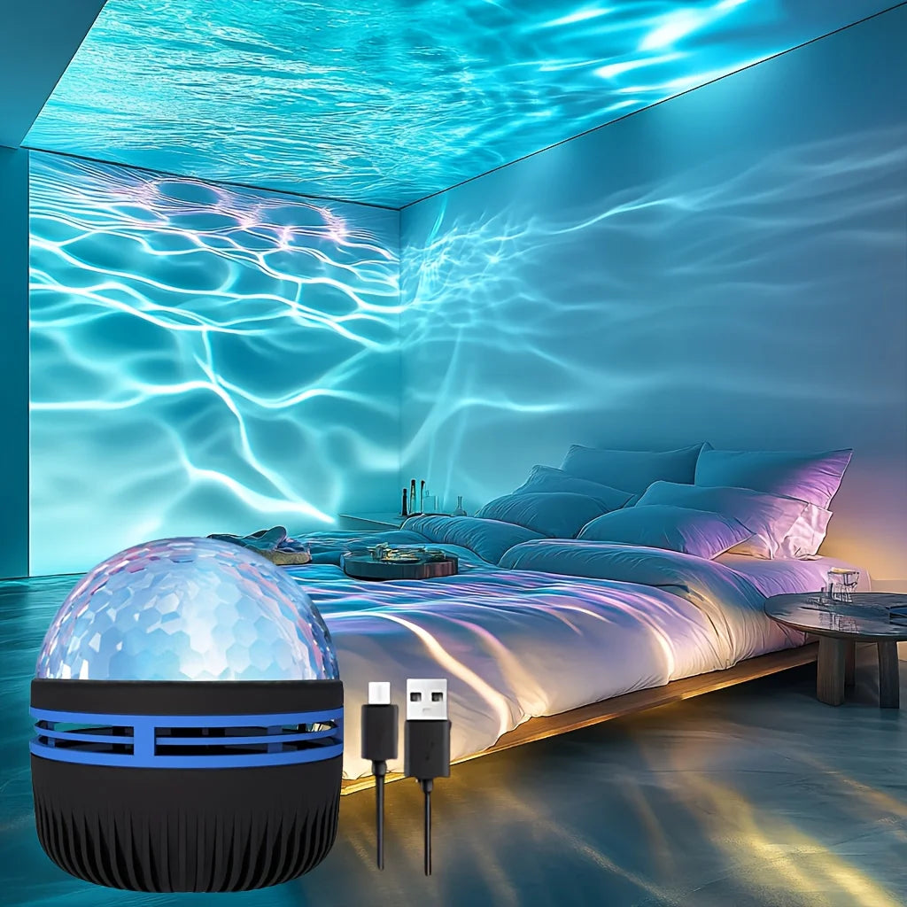 Starry Sky Galaxy Ocean Wave Projector Light USB 7Modes LED Night Lamp Auto Rotate Perfect for Home Room Party Bar Ceiling Decor